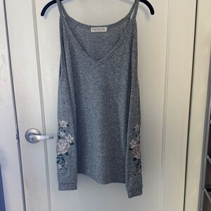 Gray Floral Embroidered Women's Top